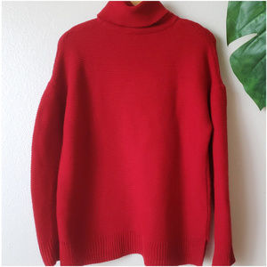 Red Knit Acrylic Turtleneck Sweater